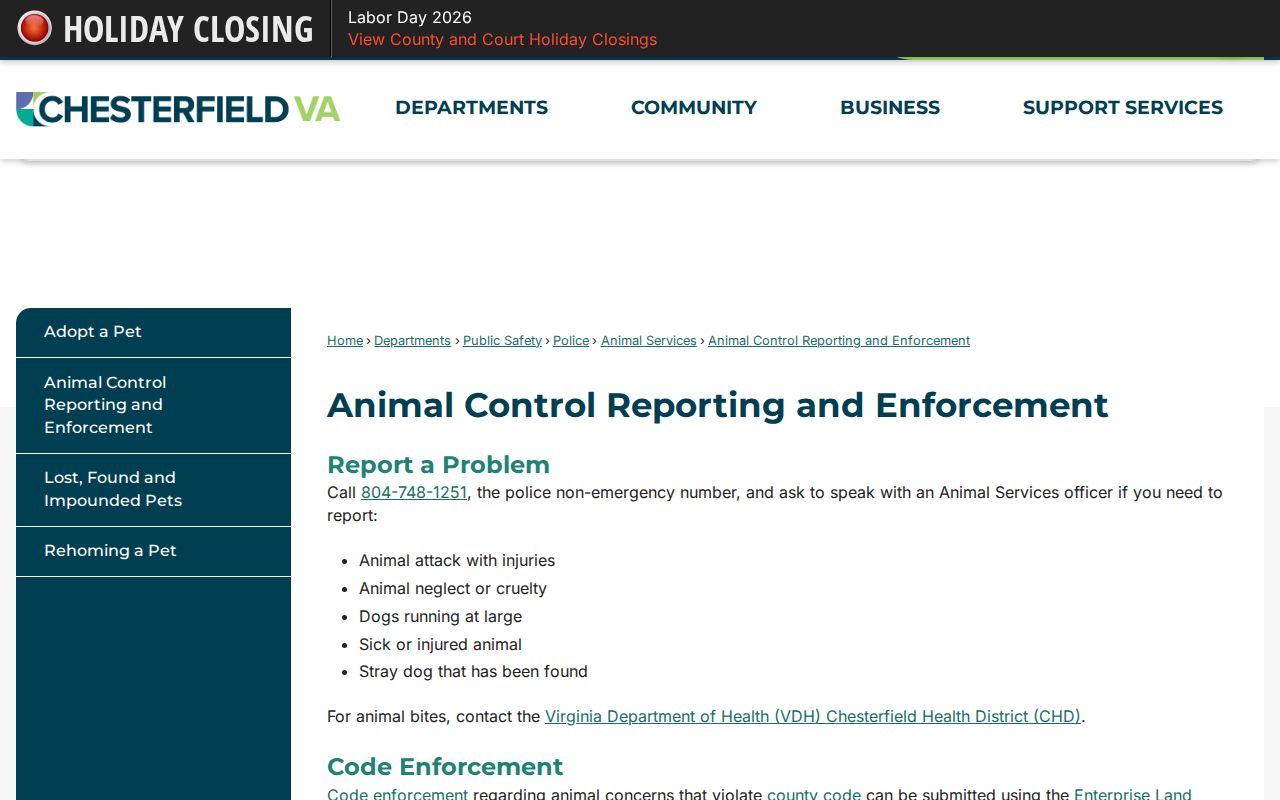 Chesterfield residents directory animal-cruelty registry table