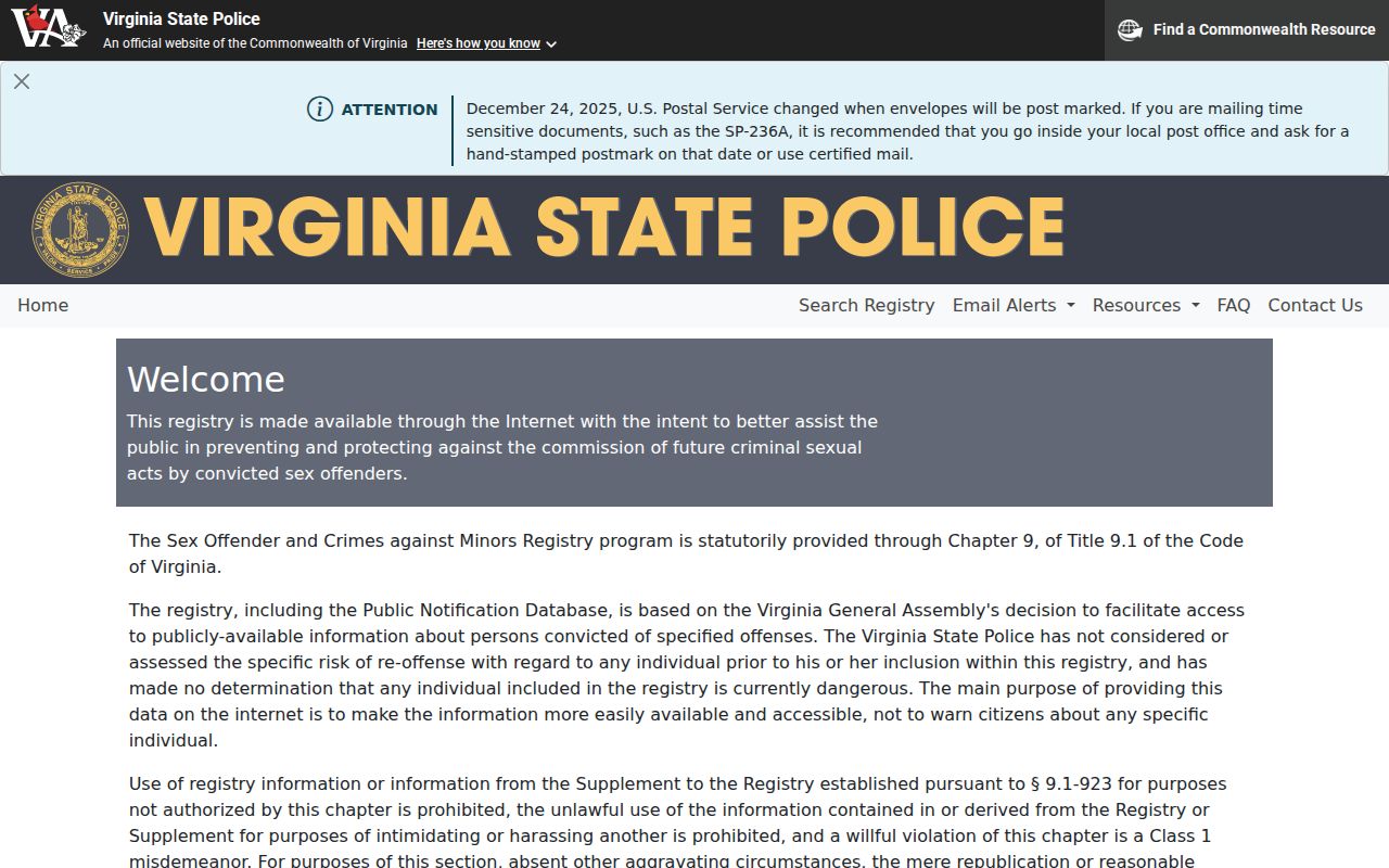 Chesterfield neighbors Virginia State Police registry search